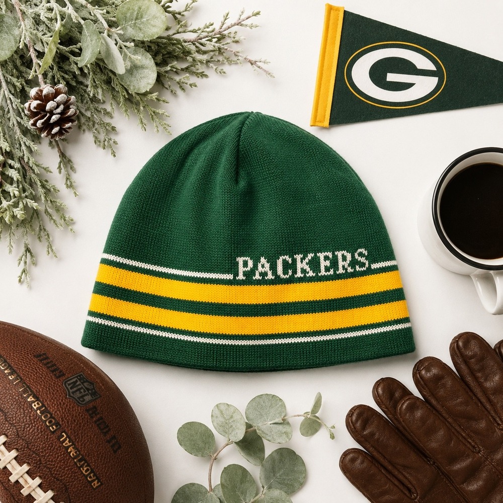 Vintage Green Bay Packers Beanie Hat NFL Retro 90s Green Yellow USA Made OS‎